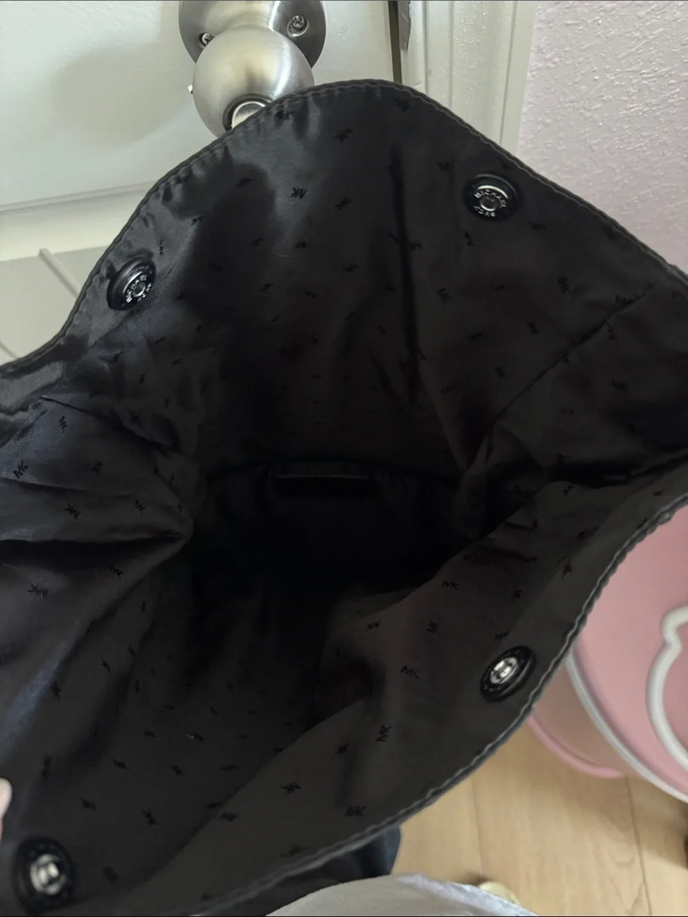 Michael Kors Black Roll-Top Nylon Backpack with Leather Trim